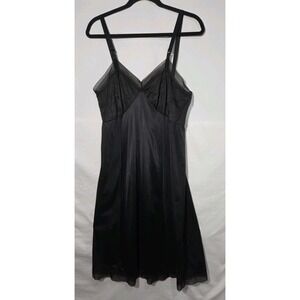 1960s Philmaid Full Slip Dress Womens 38 Black Vintage Embroidered Mesh Trim